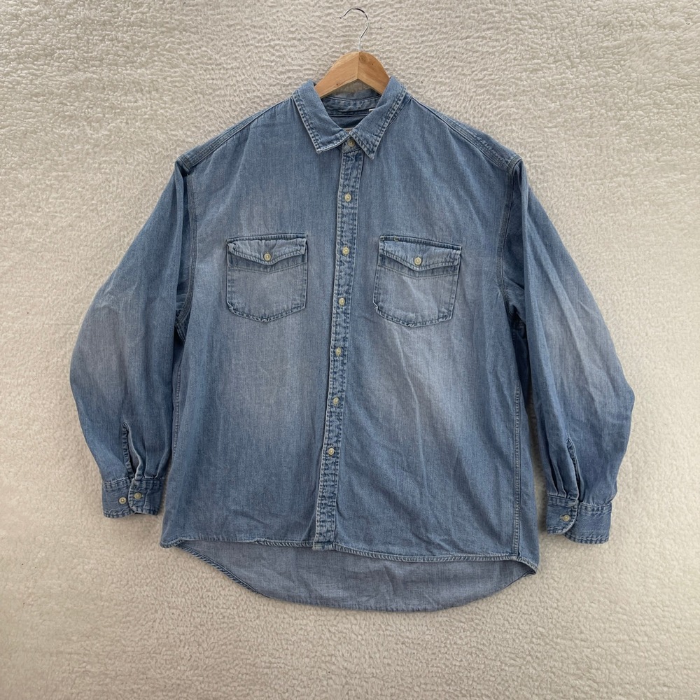 VTG Gap Denim Shirt Mens XL Blue Medium Wash 90s Workwear Hong Kong GOOD FADE